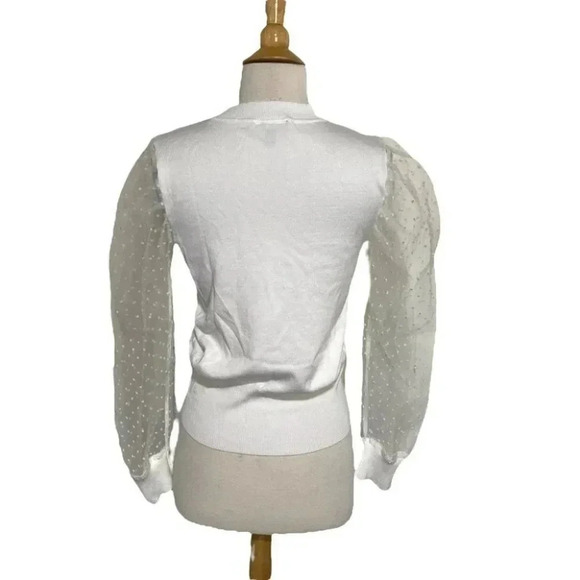 Ali & Andi S white lightweight sweater with sheer dotted puffy long‎ sleeve… - Picture 4 of 6
